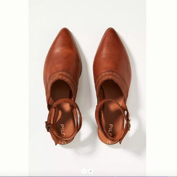 Pilcro Anthropolgie Leather Ankle-Strap Flats Tan Brown Pointed Toe Women's 8 - Picture 2 of 15